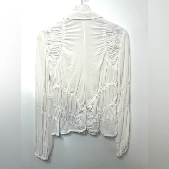 Anthropologie long sleeve shirred Cream Button-Down Shirt - Picture 5 of 8